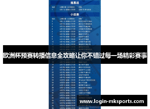 欧洲杯预赛转播信息全攻略让你不错过每一场精彩赛事