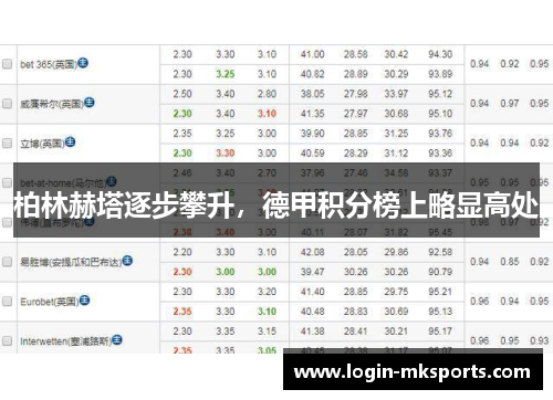 柏林赫塔逐步攀升，德甲积分榜上略显高处